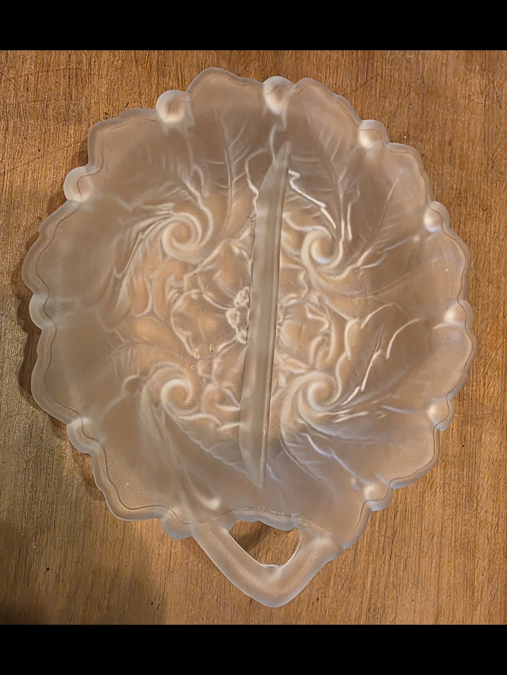 Vintage Frosted Glass Divided Serving Dish with Handle | Satin Glass Relish Tray